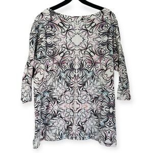 T by Talbots Sketched Tile Print Top Size 2X